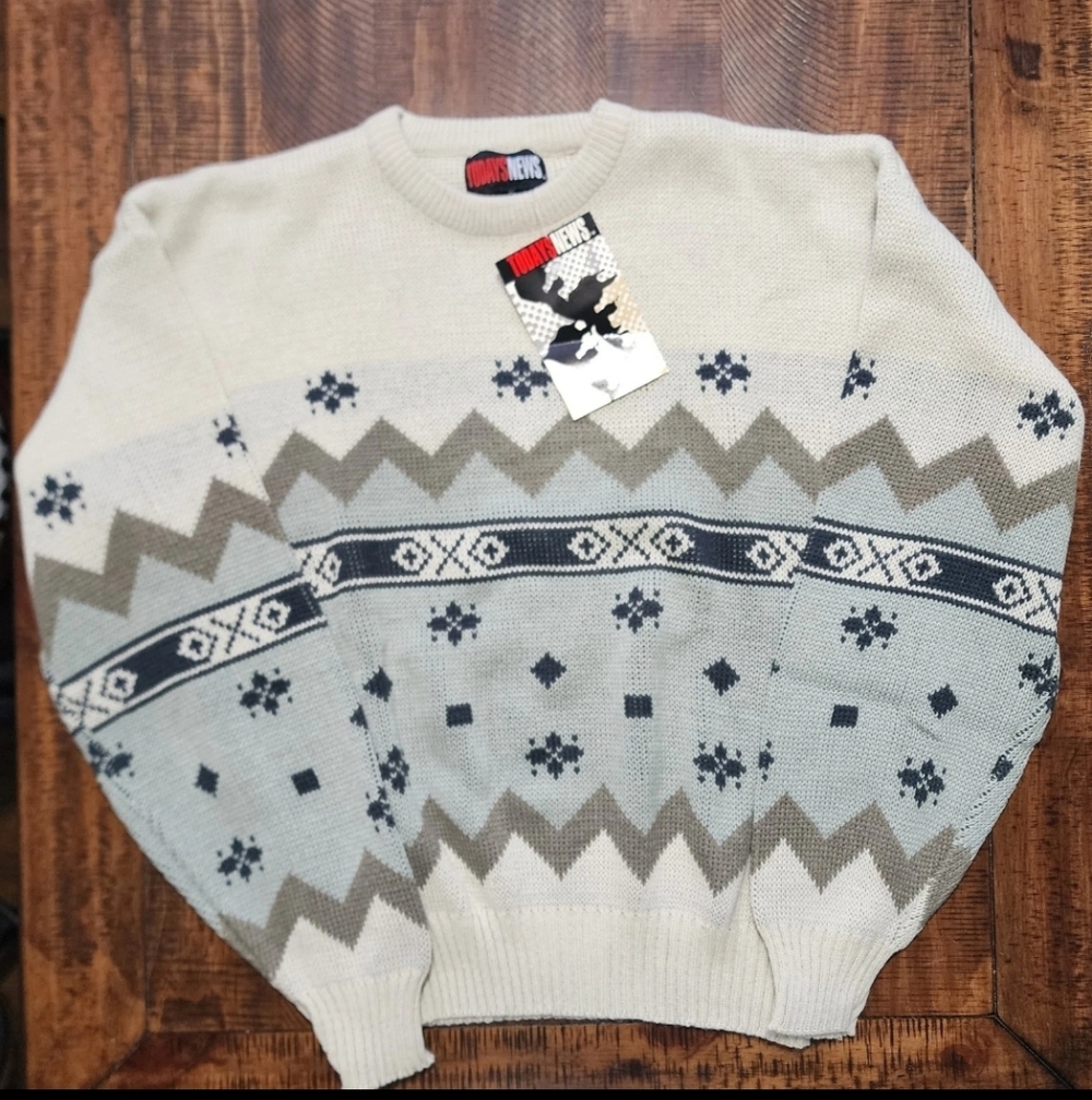 Vibtage 90s Todays News Mens Sweater Abstract Ugly Grandpa Classic Mens Size M